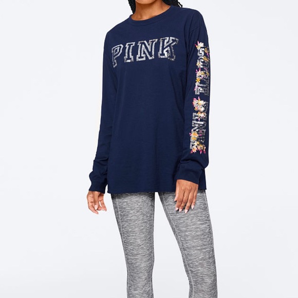 PINK Bling Campus Long Sleeve Ringer Tee - Picture 3 of 6